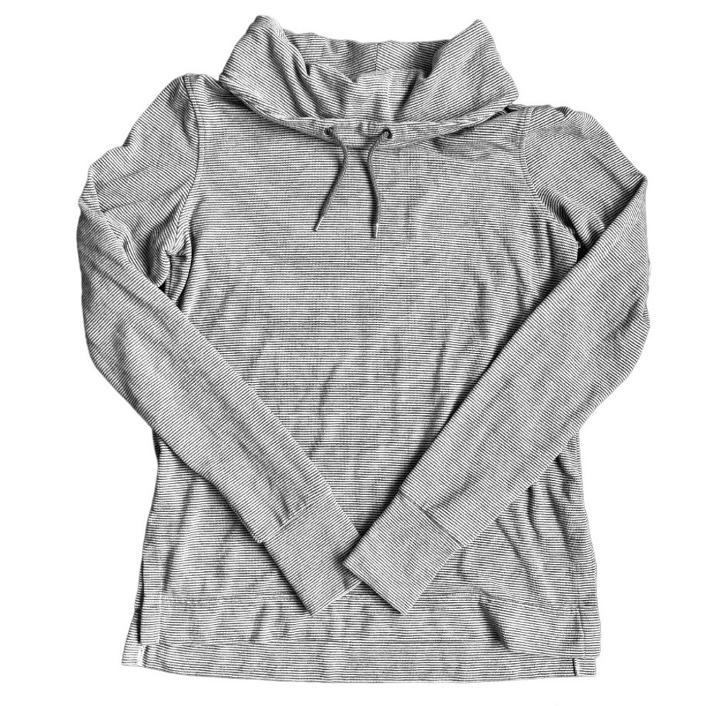 BASS Cowl Neck Grey & White Striped Sweatshirt Size Small